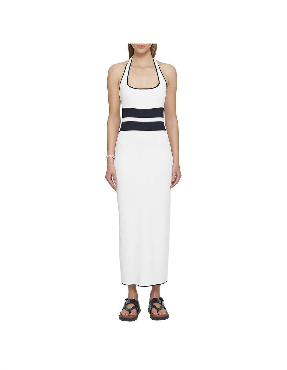 NEW VIKTORIA & WOODS collins halter midi dress in navy/ivory